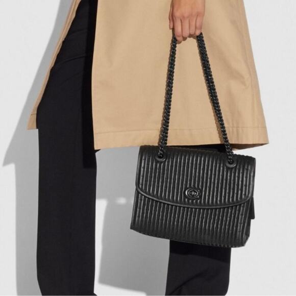 Coach Parker Quilting Rivets Studded Bag Leather Chain Strap Convertible Black - Picture 2 of 16